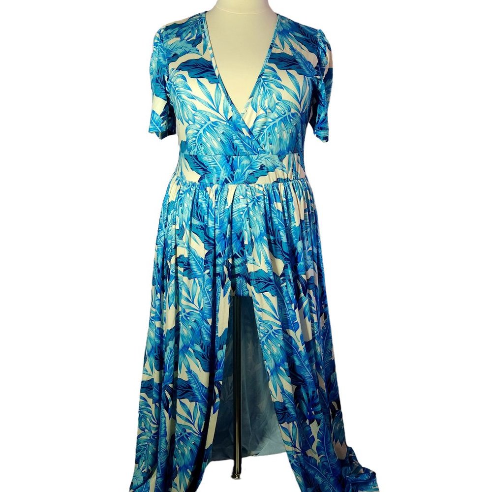 Shein Plus Tropical Print High Split Jumpsuit Dress